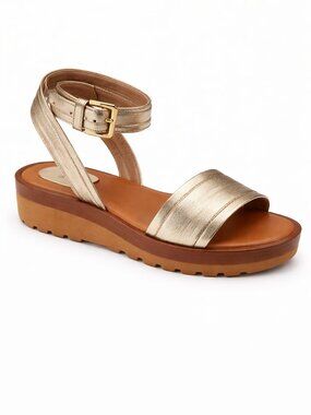 See by Chloe Metallic Leather Platform Sandals Ankle Strap Gold Brown Sz 40